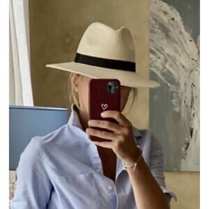 ZARA Chic Cream Fedora Hat with Black Detail